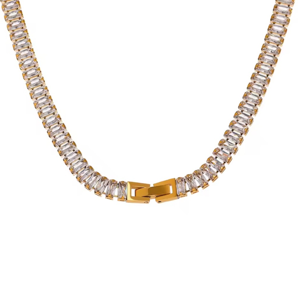 New 18k Luxury Gold-Plated Iced Tennis Chain – with Baguette Zirconia